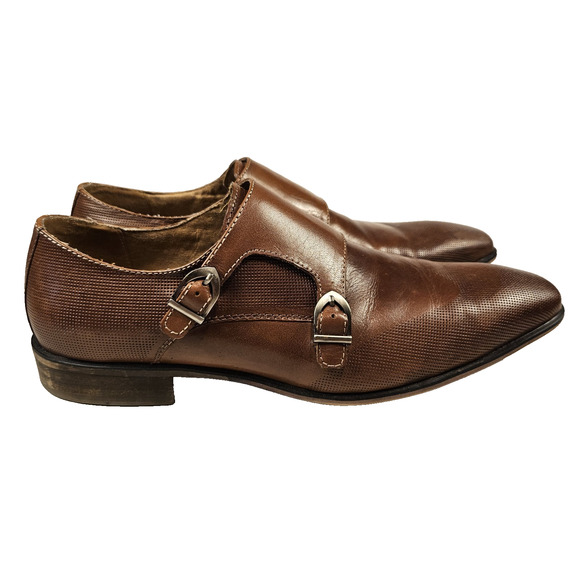 Steve Madden Jerney Monk Leather Mens Dress Shoe Cognac Brown Buckle Square 10 - Picture 1 of 16